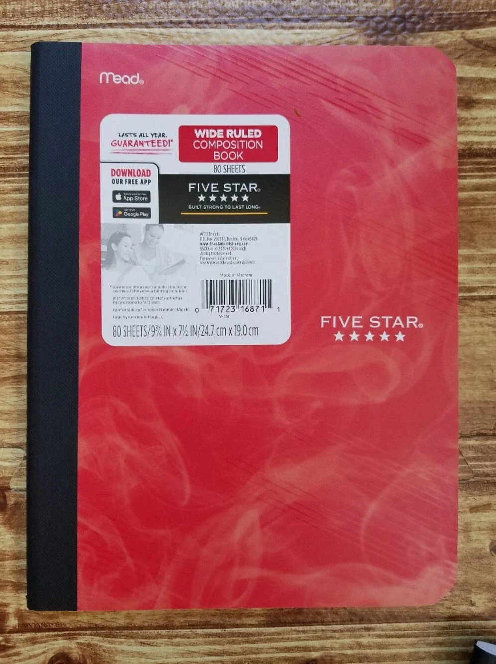 Five Star Composition Wide Ruled Notebooks in Red, Green, and Gray Set of 3 NEW